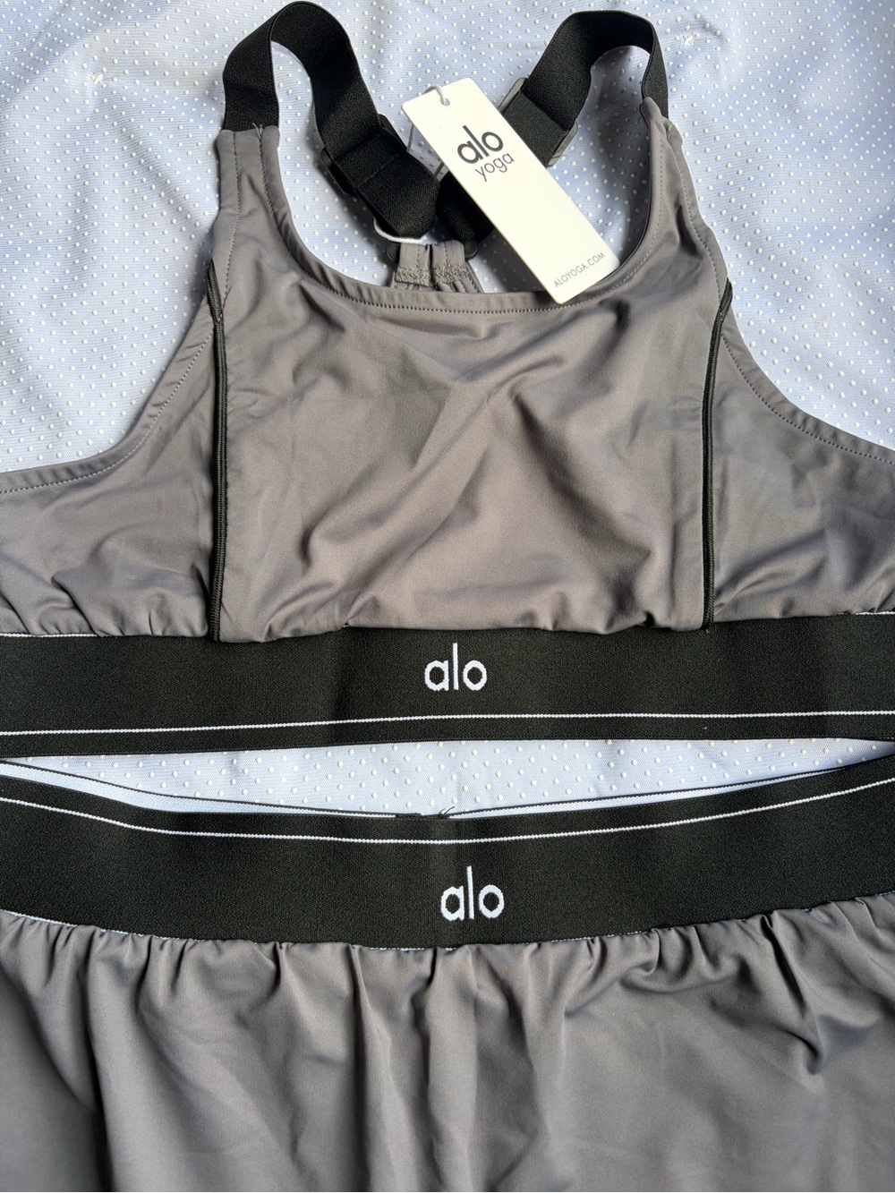 ALO Yoga Gray Athletic Shorts Romper with Black Elastic Waistbands - Picture 5 of 9